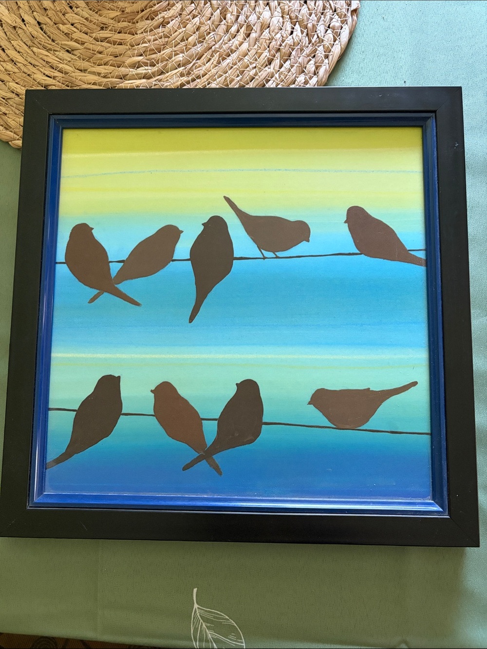 Silhouette Bird Wall Art in Blue and Yellow